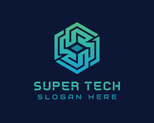 Gradient Hexagon Tech Maze logo design