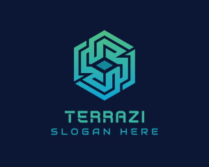 Gradient Hexagon Tech Maze logo design