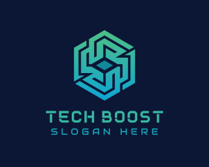 Gradient Hexagon Tech Maze logo design