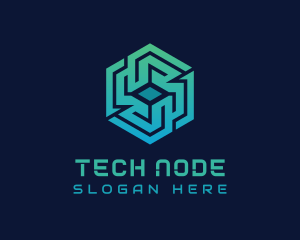 Gradient Hexagon Tech Maze logo design