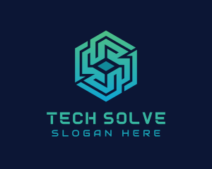 Gradient Hexagon Tech Maze logo design