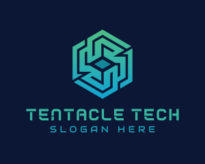 Gradient Hexagon Tech Maze logo design