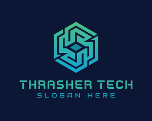 Gradient Hexagon Tech Maze logo design