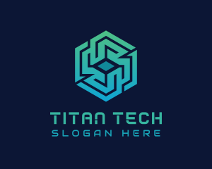 Gradient Hexagon Tech Maze logo design