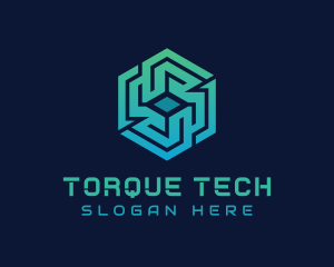 Gradient Hexagon Tech Maze logo design