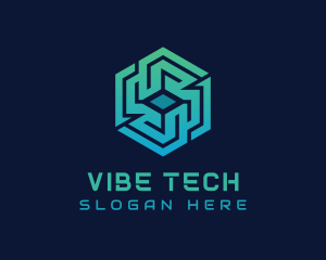 Gradient Hexagon Tech Maze logo design