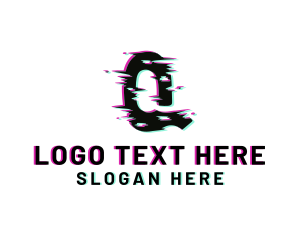 Online - Glitch Distorted Letter Q logo design