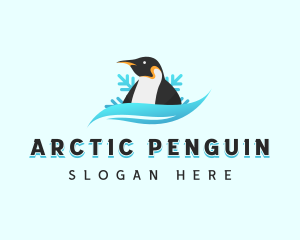 Penguin Bird Snowflake logo design