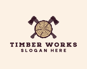 Tree Lumber Axe Woodworking logo design