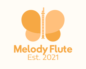 Flute - Yellow Flute Butterfly logo design