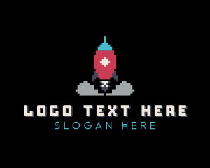 Pixel - Pixelated Rocket Gaming logo design