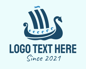 Viking Ship - Blue Viking Ship logo design