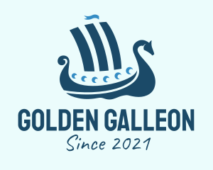 Galleon - Blue Viking Ship logo design