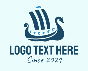 Voyage - Blue Viking Ship logo design