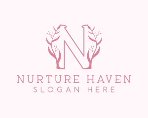 Pink Nature Letter N logo design