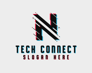 Digital Glitch Letter N Logo