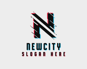 Digital Glitch Letter N logo design