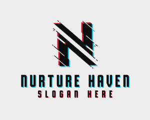 Digital Glitch Letter N logo design