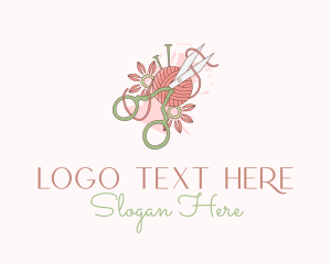 Stitch - Scissors Yarn Flower logo design