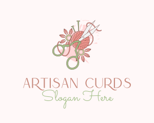 Scissors Yarn Flower  logo design