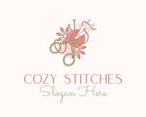 Scissors Yarn Flower  logo design