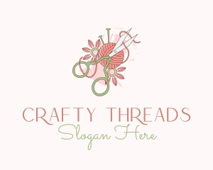 Scissors Yarn Flower  logo design