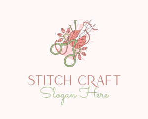 Needlework - Scissors Yarn Flower logo design