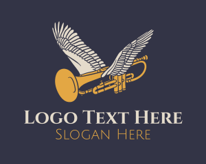 Cornet - Flying Music Trumpet logo design