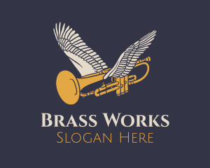 Brass - Flying Music Trumpet logo design