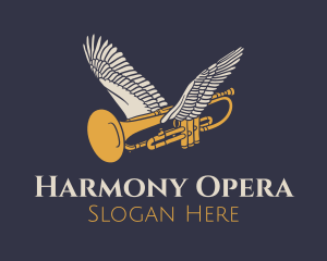 Opera - Flying Music Trumpet logo design
