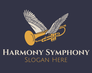 Orchestra - Flying Music Trumpet logo design