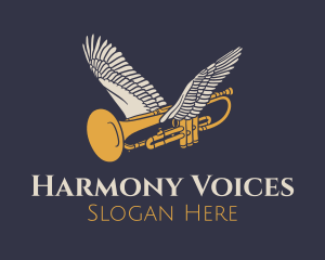 Choir - Flying Music Trumpet logo design