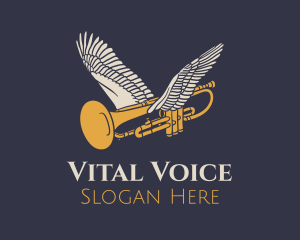 Announcement - Flying Music Trumpet logo design