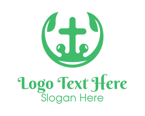 Crucifix - Religion Leaf Cross logo design