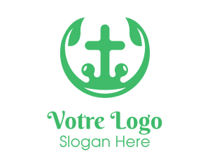Catholic - Religion Leaf Cross logo design