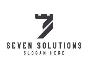 Seven - Geometric Castle Number 7 logo design