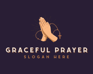 Hand Prayer Rosary logo design