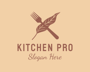 Kitchen Fork Leaf logo design