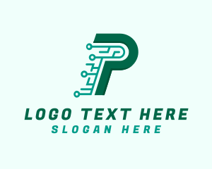Circuitry - Digital Tech Letter P logo design
