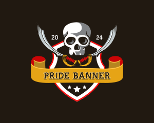 Skull Pirate Sword logo design