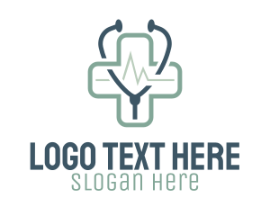 Telemedicine - Blue Medical Cross Stethoscope logo design