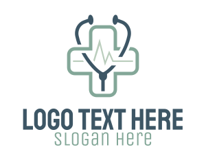 Heart Rate - Blue Medical Cross Stethoscope logo design