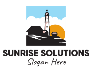 Lighthouse Sunrise Scene logo design