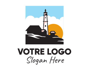 Vacation - Lighthouse Sunrise Scene logo design