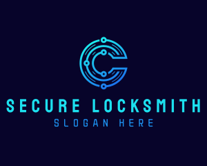 Locksmith - Circuit Board Letter C logo design