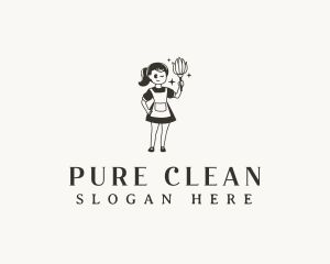 Woman Maid Cleaning logo design