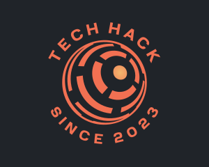 Orange Tech Globe logo design