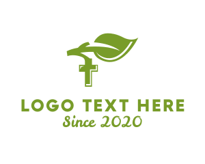 Green Cross - Religious Leaf Cross logo design