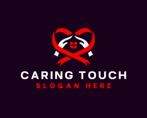 Caregiving - Ribbon Heart Hands logo design