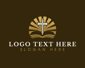 Theology - Cross Bible Pencil logo design